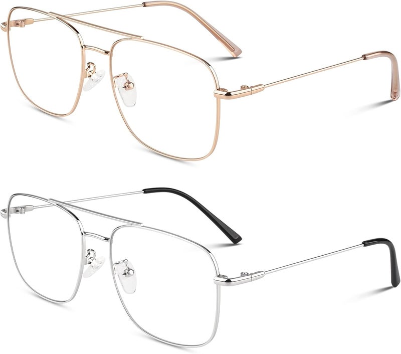 LINVO Fake Glasses Non-Prescription Clear Lens Metal Frame Fashion Eyewear for Women Men - Image 1